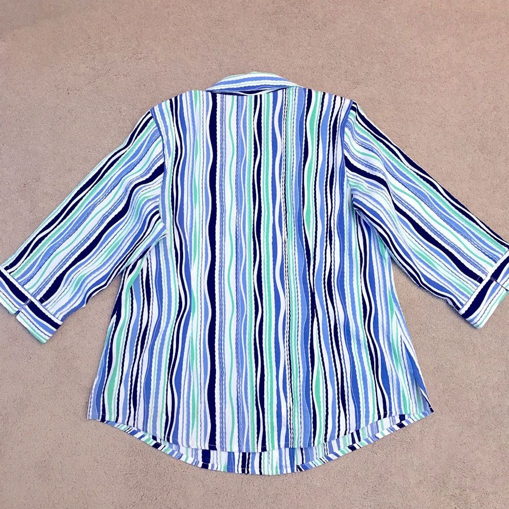 Allison Daley Striped Button Down Blouse Size 16W Blue Green Office School - Picture 3 of 9